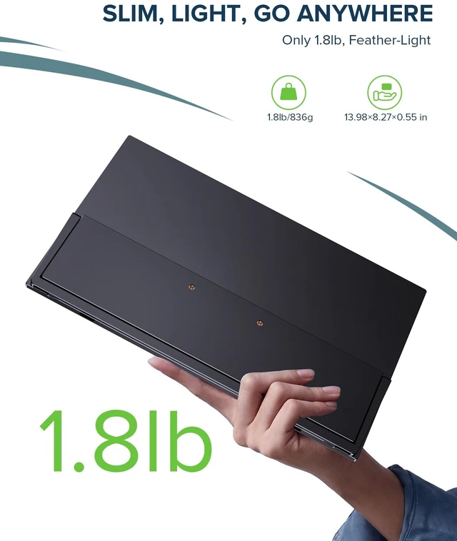 Alt view image 5 of 7 - Portable Monitor Touchscreen with Battery 8000mAh 15.6" for Travel 10-Point Touch, 1080P IPS 125% sRGB, Ultra-Slim, VESA & Stand, Eye Care, USB-C & MINI HDMI, For Laptop Computer (No WiFi)