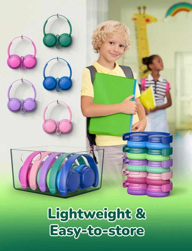 Alt view image 4 of 6 - Kids Headphones 5 Pack for Students K-12 & Teachers Classroom/Study SafeSound Tech3.0, Durable PP Material, Multiple Folding Options, Soft Classroom Headphones for Tablets/Laptop, Bright Color
