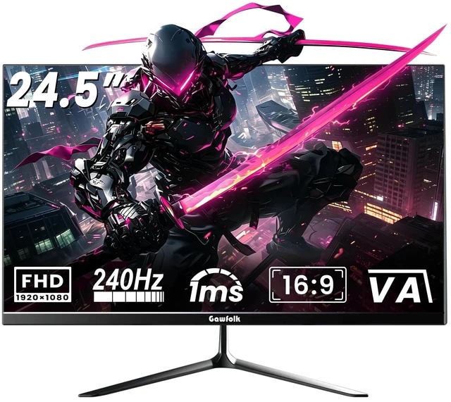 Main image of 24.5 Inch Gaming Monitor Flat VA Panel, 240Hz Monitor 1ms FreeSync, 3000:1 High Contrast, 68% NTSC, VESA 75x75mm Wall Mountable