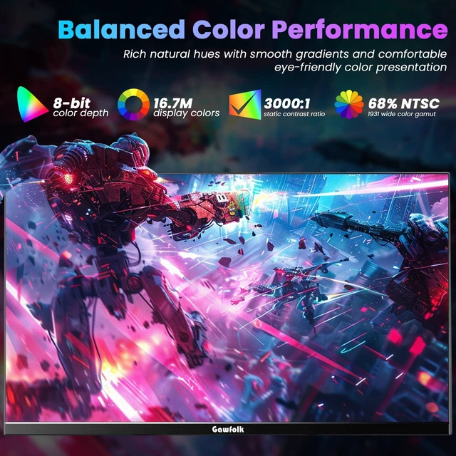 Alt view image 5 of 7 - 24.5 Inch Gaming Monitor Flat VA Panel, 240Hz Monitor 1ms FreeSync, 3000:1 High Contrast, 68% NTSC, VESA 75x75mm Wall Mountable