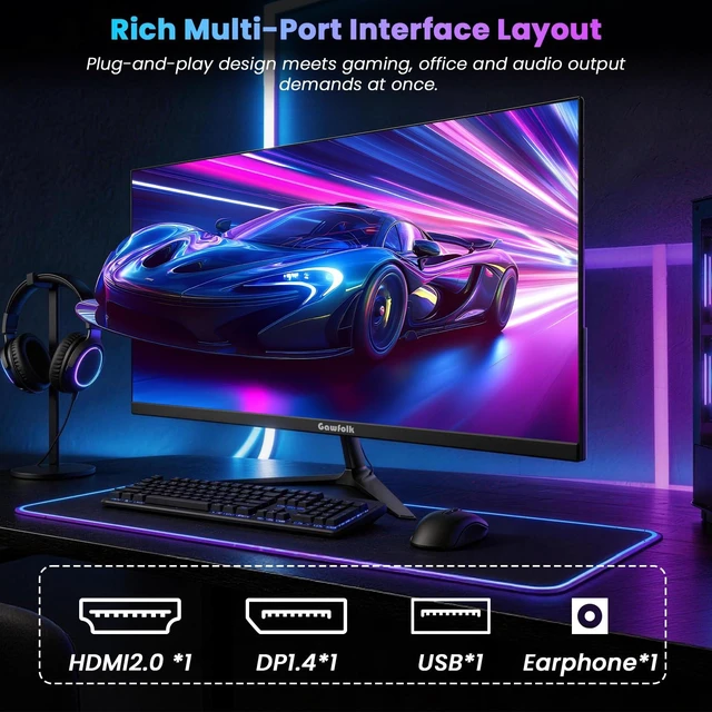 Alt view image 7 of 7 - 24.5 Inch Gaming Monitor Flat VA Panel, 240Hz Monitor 1ms FreeSync, 3000:1 High Contrast, 68% NTSC, VESA 75x75mm Wall Mountable