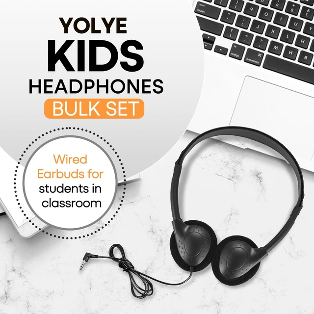 Alt view image 2 of 7 - Classroom Headphones Bulk 100 Pack Class Set for School Students Kids and Adult -Sturdy Wired 3.5mm Plug (Black, 100 Pack)