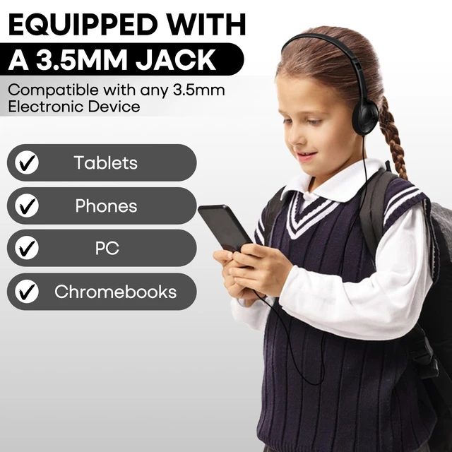 Alt view image 3 of 7 - Classroom Headphones Bulk 100 Pack Class Set for School Students Kids and Adult -Sturdy Wired 3.5mm Plug (Black, 100 Pack)