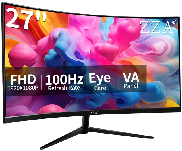 Main image of 27 inch 100Hz Curved Monitor with 1K 1920x1080 Computer Screen 27 inch FHD with HDMI,VGA and Wall Mountable 1080P Eye Care PC Office Display for Working and Gaming