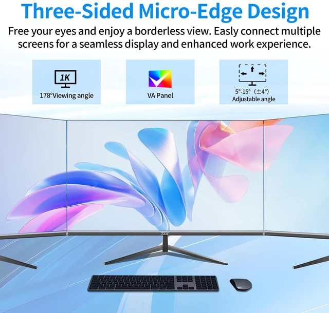 Alt view image 3 of 7 - 27 inch 100Hz Curved Monitor with 1K 1920x1080 Computer Screen 27 inch FHD with HDMI,VGA and Wall Mountable 1080P Eye Care PC Office Display for Working and Gaming