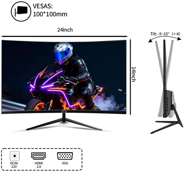 Alt view image 5 of 7 - 27 inch 100Hz Curved Monitor with 1K 1920x1080 Computer Screen 27 inch FHD with HDMI,VGA and Wall Mountable 1080P Eye Care PC Office Display for Working and Gaming