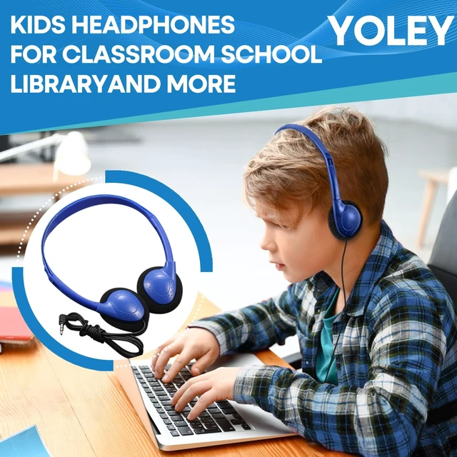 Alt view image 3 of 7 - Classroom Headphones Bulk 100 Pack Class Set for School Students Kids and Adult -Sturdy Wired 3.5mm Plug (Blue, 100 Pack)