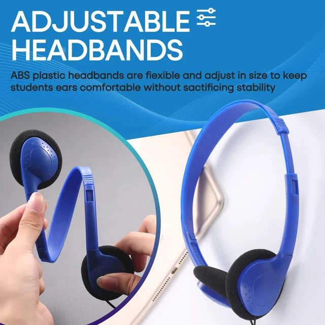 Alt view image 6 of 7 - Classroom Headphones Bulk 100 Pack Class Set for School Students Kids and Adult -Sturdy Wired 3.5mm Plug (Blue, 100 Pack)