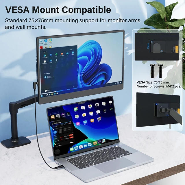 Alt view image 6 of 7 - Laptop Screen Extender, 15.6" FHD 1080P Detachable Monitor Portable 360° Rotating, Height Adjustable, Vsea support, Dual Stands, Smart Display software, Fit 13-17" Laptop, Remote Work & Travel