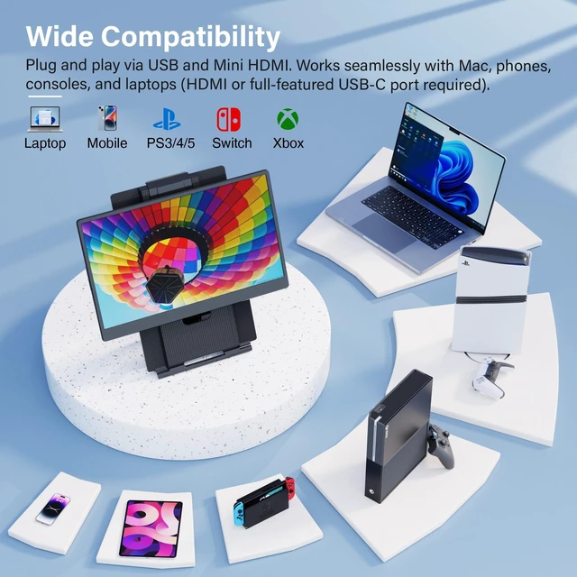 Alt view image 7 of 7 - Laptop Screen Extender, 15.6" FHD 1080P Detachable Monitor Portable 360° Rotating, Height Adjustable, Vsea support, Dual Stands, Smart Display software, Fit 13-17" Laptop, Remote Work & Travel