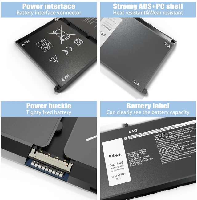Alt view image 3 of 7 - 54Wh V6W33 Battery Replacement for Dell Inspiron 3511 3520 3515 3510 5510 5515 5518 5310 5635 5625 5630 Latitude 3320 3330 3420 3520 Vostro 3515 3525 Series