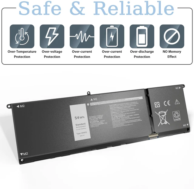 Alt view image 5 of 7 - 54Wh V6W33 Battery Replacement for Dell Inspiron 3511 3520 3515 3510 5510 5515 5518 5310 5635 5625 5630 Latitude 3320 3330 3420 3520 Vostro 3515 3525 Series