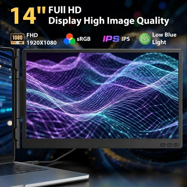 Alt view image 2 of 7 - 14" Dual Laptop Screen Extender, 1080P FHD IPS 0.2" Ultra-Slim & 1.8 lbs, Plug-Play Second Monitor for 13-16'' Laptops, Work with Mac, Window, Chrome