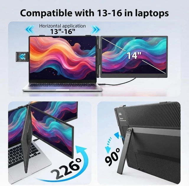 Alt view image 3 of 7 - 14" Dual Laptop Screen Extender, 1080P FHD IPS 0.2" Ultra-Slim & 1.8 lbs, Plug-Play Second Monitor for 13-16'' Laptops, Work with Mac, Window, Chrome