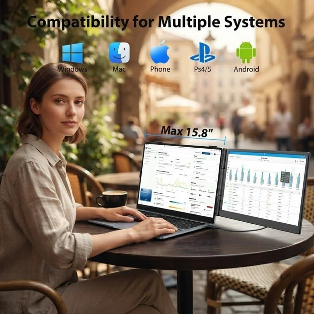 Alt view image 4 of 7 - 14" Dual Laptop Screen Extender, 1080P FHD IPS 0.2" Ultra-Slim & 1.8 lbs, Plug-Play Second Monitor for 13-16'' Laptops, Work with Mac, Window, Chrome