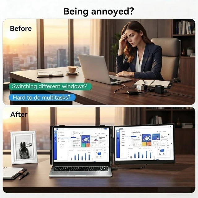 Alt view image 7 of 7 - 14" Dual Laptop Screen Extender, 1080P FHD IPS 0.2" Ultra-Slim & 1.8 lbs, Plug-Play Second Monitor for 13-16'' Laptops, Work with Mac, Window, Chrome