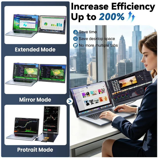 Alt view image 3 of 7 - Laptop Screen Extender Monitor Portable, 14" Ultra-Thin Dual Laptop Monitor FHD 1080P IPS, USB-C/HDMI Plug & Play Travel Monitor for 13-17" Laptops, Compatible with Wins/Mac/Chrome/Switch