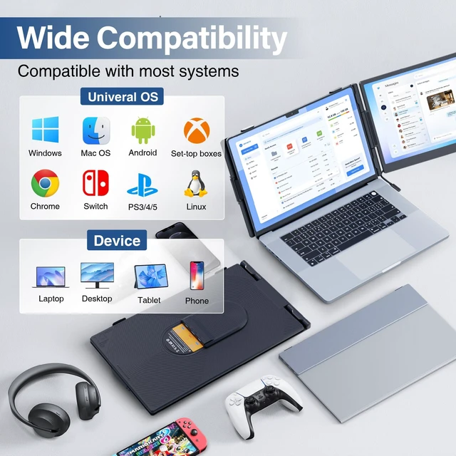 Alt view image 5 of 7 - Laptop Screen Extender Monitor Portable, 14" Ultra-Thin Dual Laptop Monitor FHD 1080P IPS, USB-C/HDMI Plug & Play Travel Monitor for 13-17" Laptops, Compatible with Wins/Mac/Chrome/Switch