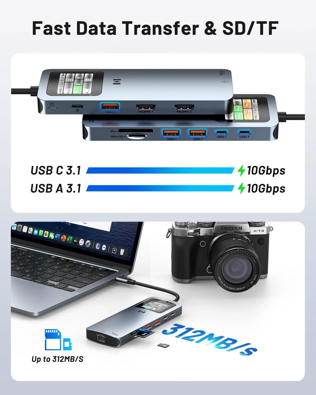 Alt view image 6 of 7 - Selore USB C Docking Station Dual HDMI, USB C to Dual HDMI Adapter 4K@60Hz Dual HDMI, Smart Display, 100W PD, 10Gbps USB 3.1, 2.5G Ethernet, SD/microSD Reader for Dell/HP/Lenovo/ MacBook