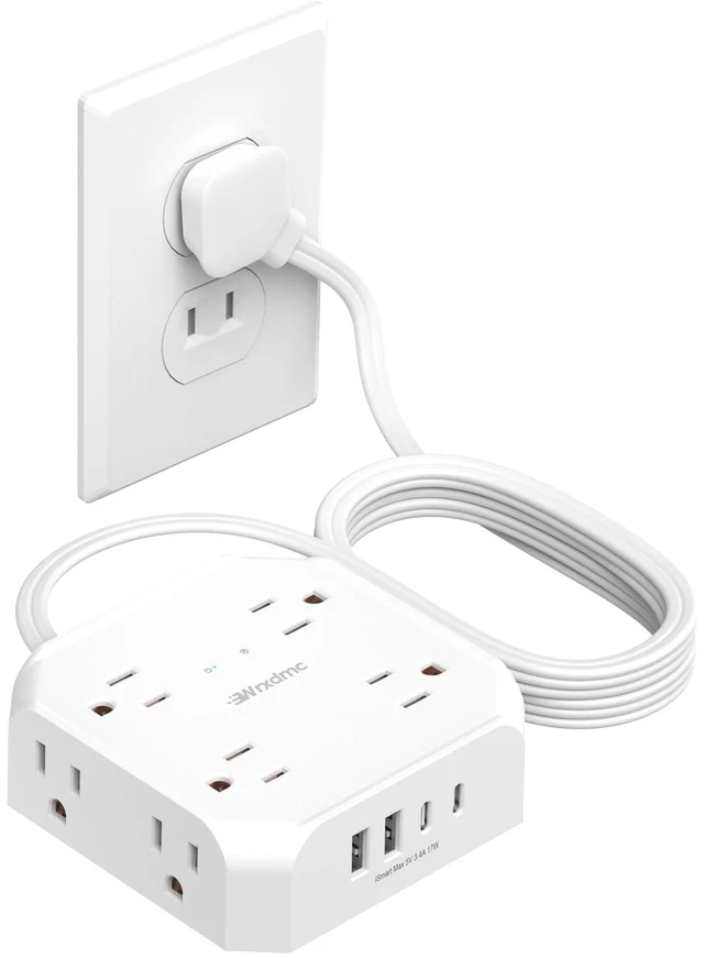 Main image of 2 Prong Power Strip, 2 Prong to 3 Prong Outlet Adapter 1400J Two Prong Surge Protector, 10ft Extension Cord, 8 AC with 2 USB C and 2 USB A Port, Wall Mountable, Ideal for Old House