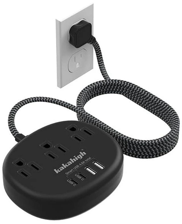 Main image of Black Extension Cord with USB, 10 Feet 1625W Extension Cord 3 Prong with 3 AC Outlet 4 USB (24W/4.8A), Bedside Charging Station for Home, Office and Dorm