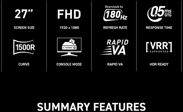 Alt view image 3 of 7 - MAG 27C6FA 27-inch 1920 x 1080 (FHD), Rapid VA, Gaming Monitor 180Hz, AMD FreeSync, 0.5ms, HDMI, Display-Port, VESA, Tilt, Black