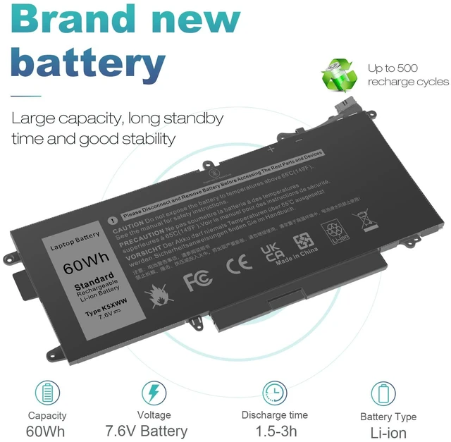 Alt view image 2 of 7 - K5XWW Laptop Battery for Dell Latitude 7389 7390 2-in-1 Latitude 12 5000 5289 2-in-1, fits E5289 L3180 Series P29S001 P29S002 451-BBZC 725KY 71TG4 N18GG 6CYH6 CFX97