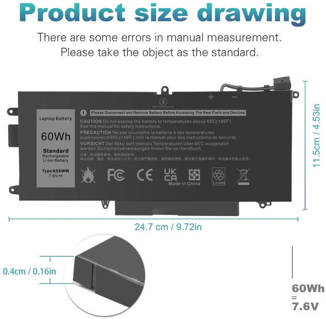 Alt view image 3 of 7 - K5XWW Laptop Battery for Dell Latitude 7389 7390 2-in-1 Latitude 12 5000 5289 2-in-1, fits E5289 L3180 Series P29S001 P29S002 451-BBZC 725KY 71TG4 N18GG 6CYH6 CFX97