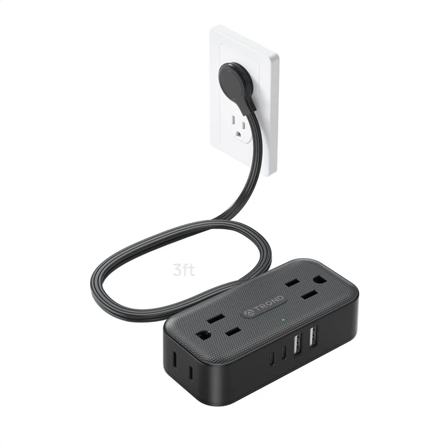 Main image of Flat Plug Power Strip, Small Extension Cord 3ft, 4 AC & 4 USB, Black Flat Extension Cord with Multiple Outlets, 1250W, Wall Mount 900J Surge Protector for Home Office Travel Dorm Room Essentials