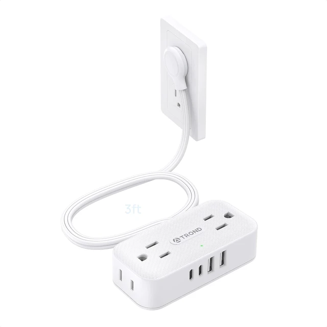 Main image of Flat Plug Power Strip, Small Extension Cord 3ft, 4 AC & 4 USB, White Flat Extension Cord with Multiple Outlets, 1250W, Wall Mount 900J Surge Protector for Home Office Travel Dorm Room Essentials