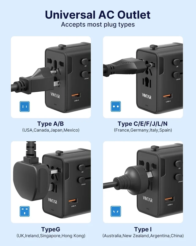 Alt view image 6 of 6 - Universal Travel Adapter 70W GaN, 5-in-1 with 3USB-C PD & 1USB-A QC International Power Adapter, Fast Charging for Laptops/Tablets/Phones, All-in-One Travel Essentials for EU/UK/US/AU, Black