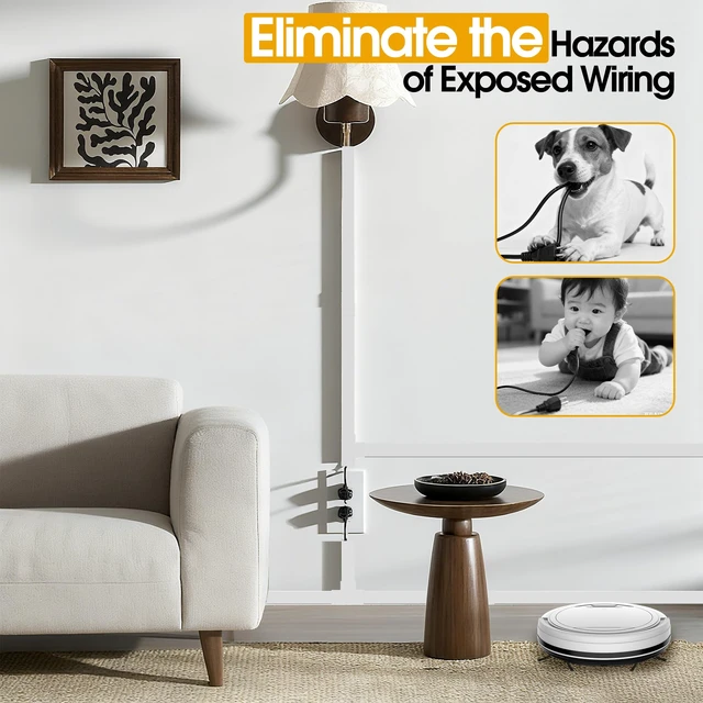 Alt view image 7 of 7 - 425in TV Cord Hider Wall, Cord Covers for 2-3 Wires on Wall, Easier Set-up Cable Hider Wire Covers for Cords on Wall, Paintable Cable Cover Management to Hide TV Wires, W0.95 H0.55in, White