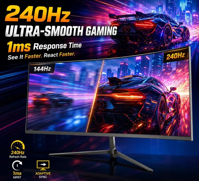 Alt view image 2 of 7 - 32 Inch Curved Gaming Monitor 240Hz Curved Monitor Computer Monitor-HDMI DP USB Headphone Ports,1080p 1K FHD Ultra Slim Curved Screen with Wide Angle,High Refresh Rate Immersive PS5 Xbox PC Gaming
