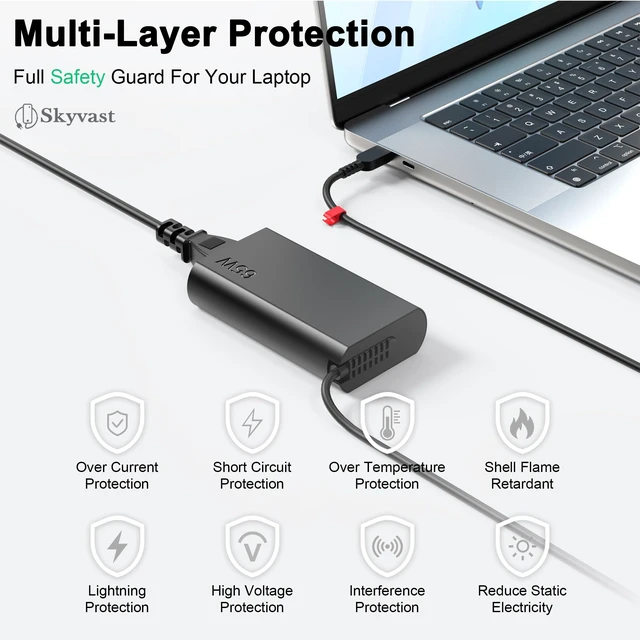 Alt view image 4 of 7 - Slim 65W 45W USB C Laptop Charger Compatible with Lenovo Thinkpad Yoga Chromebook Computer Type C Fast Charging Power Cord AC Adapter
