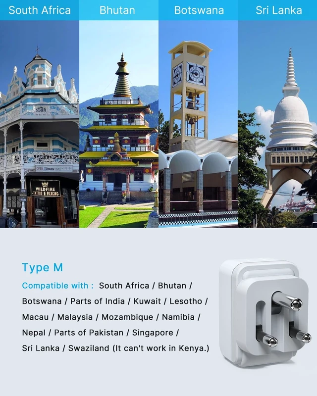 Alt view image 3 of 6 - Type M Adapter for South Africa, 2 Pack Foldable Africa Travel Plug 5 in 1 with 2 Outlets 3 USB, Dual USB C Fast Charge, Africa Travel Essentials for US to Malaysia Namibia Nepal Mozambique