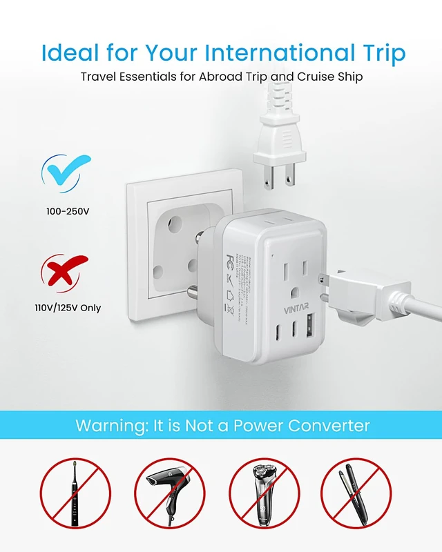 Alt view image 6 of 6 - Type M Adapter for South Africa, 2 Pack Foldable Africa Travel Plug 5 in 1 with 2 Outlets 3 USB, Dual USB C Fast Charge, Africa Travel Essentials for US to Malaysia Namibia Nepal Mozambique