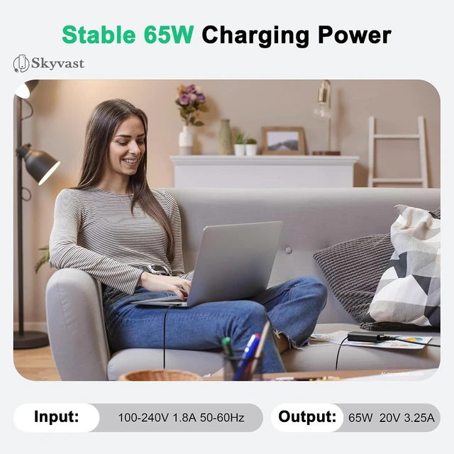 Alt view image 6 of 7 - Slim 65W 45W USB C Laptop Charger Compatible with Lenovo Thinkpad Yoga Chromebook Computer Type C Fast Charging Power Cord AC Adapter