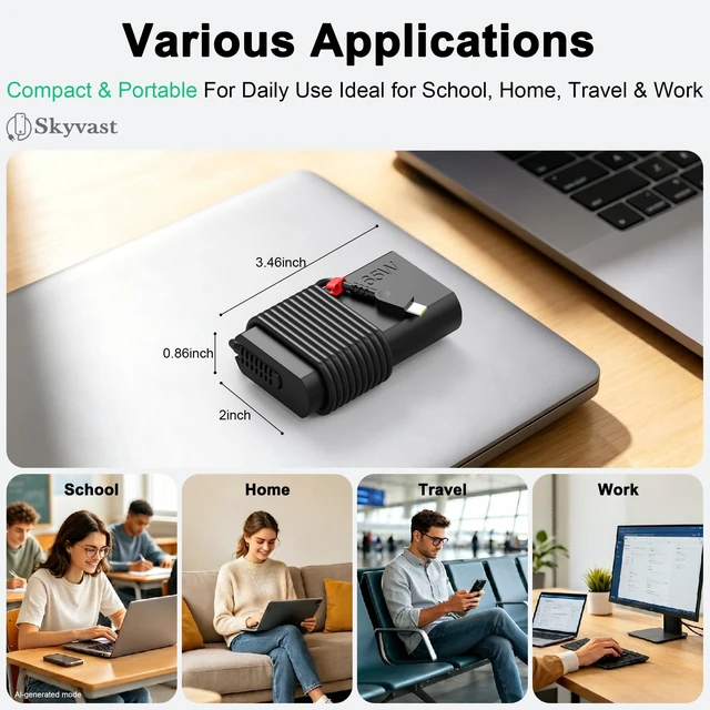 Alt view image 7 of 7 - Slim 65W 45W USB C Laptop Charger Compatible with Lenovo Thinkpad Yoga Chromebook Computer Type C Fast Charging Power Cord AC Adapter