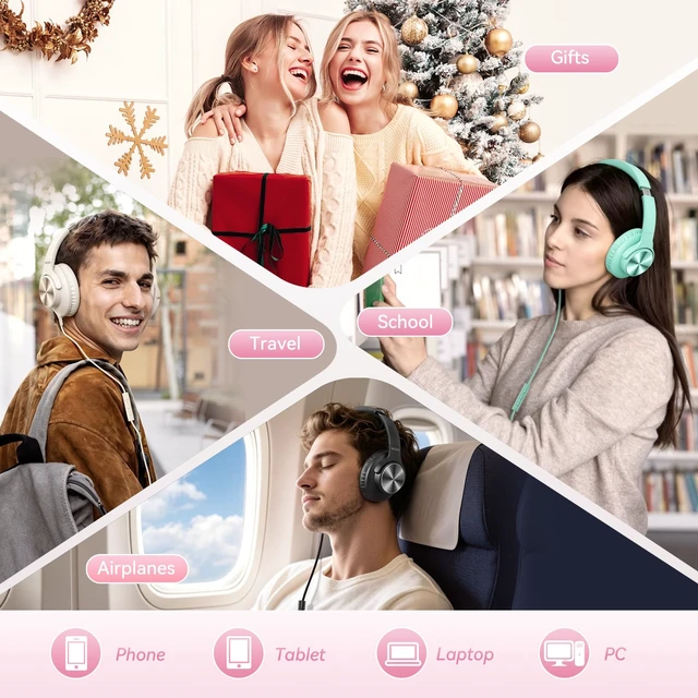 Alt view image 7 of 7 - USB C Wired Headphones with Mic, Volume Control, Over-Ear for School, Pink Foldable Plug in Headphones with Volume Control for Teens Classroom Travel, 4.9ft Tangle-Free Cord for Tablet Phone Laptop PC