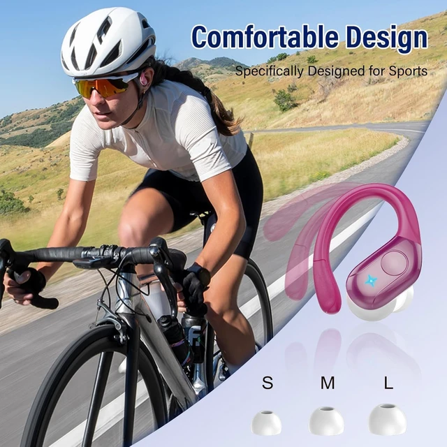Alt view image 6 of 7 - Wireless Earbuds Bluetooth 5.4 Headphones 75H Stereo Deep Bass Sports Over Ear Buds with Earhooks, LED Display Bluetooth Earbuds with 4 ENC Mic, IP7 Waterproof Earphone for Running, Rose Gold