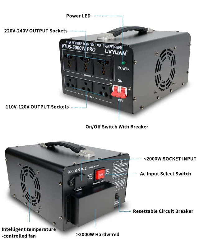 Alt view image 2 of 7 - 5000 Watt Voltage Converter Transformer Heavy Duty Step Up Step Down AC 110V/120V/220V/240V Converter with Hard-Wiring