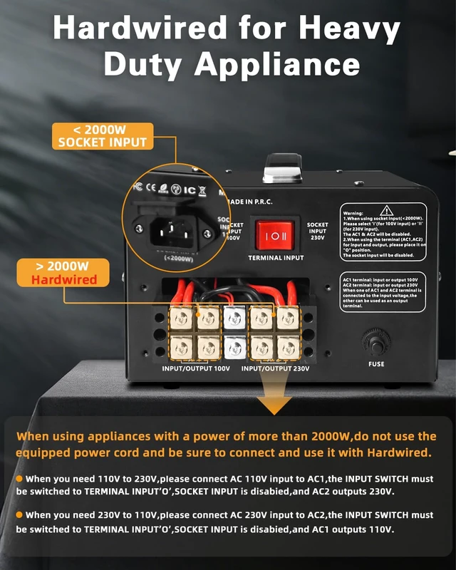 Alt view image 6 of 7 - 5000 Watt Voltage Converter Transformer Heavy Duty Step Up Step Down AC 110V/120V/220V/240V Converter with Hard-Wiring