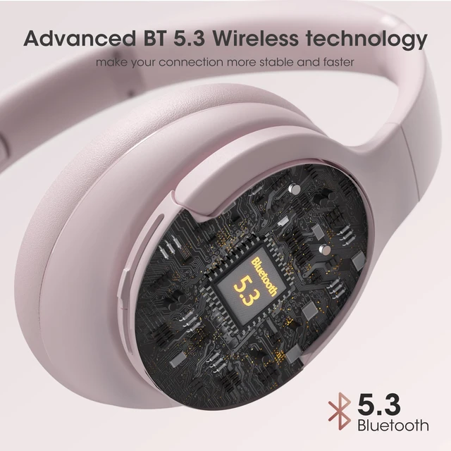 Alt view image 3 of 7 - Bluetooth Headphones Over Ear, Headphones Wireless, APP Control 90H Playtime, 9 EQ Modes, Bluetooth5.4, Hifi Stereo Sound Headphones, ENC Mic, Foldable, for Travel Work Study Phone, Pink
