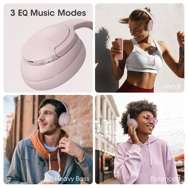 Alt view image 4 of 7 - Bluetooth Headphones Over Ear, Headphones Wireless, APP Control 90H Playtime, 9 EQ Modes, Bluetooth5.4, Hifi Stereo Sound Headphones, ENC Mic, Foldable, for Travel Work Study Phone, Pink