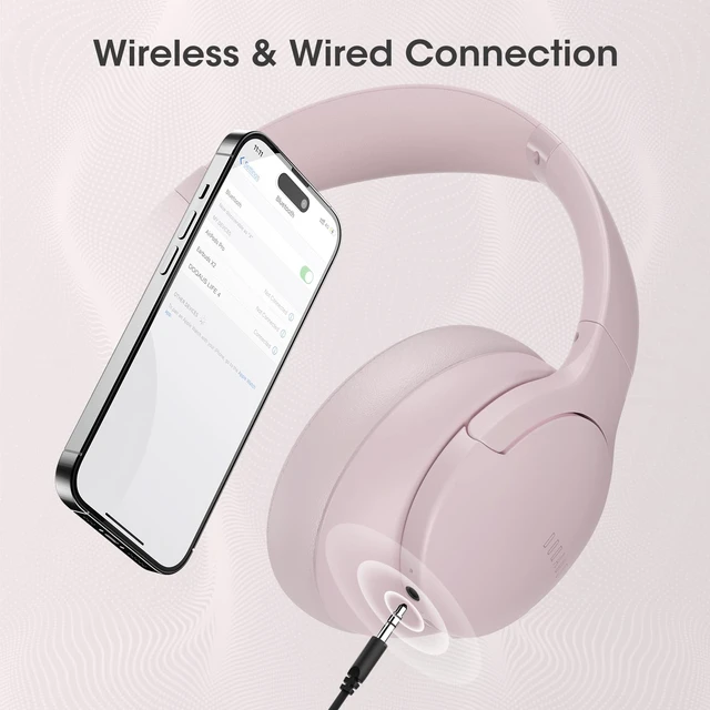 Alt view image 7 of 7 - Bluetooth Headphones Over Ear, Headphones Wireless, APP Control 90H Playtime, 9 EQ Modes, Bluetooth5.4, Hifi Stereo Sound Headphones, ENC Mic, Foldable, for Travel Work Study Phone, Pink