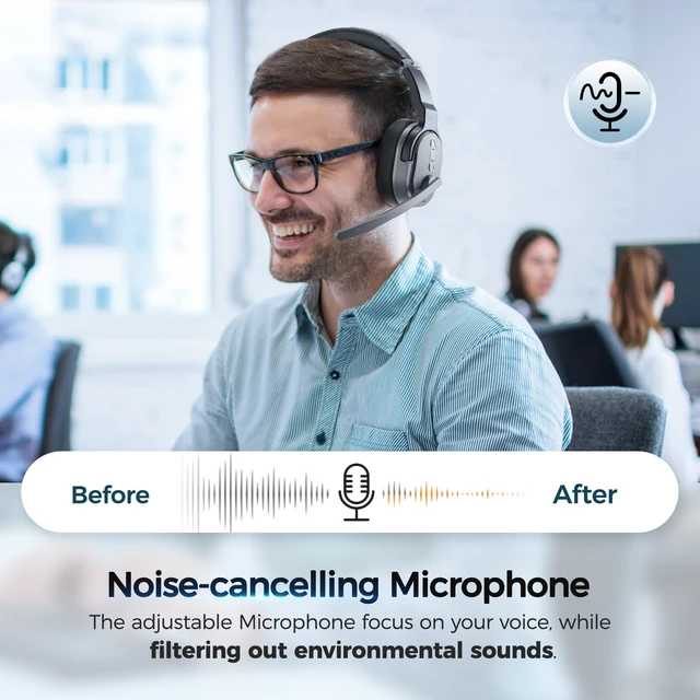 Alt view image 5 of 6 - Trucker Bluetooth Headset, Wireless Headset with Mic for Work Trucker Headset with Noise Cancelling Headphones, Long Battery Life Bluetooth Headphones with Detachable Earpad for Driving