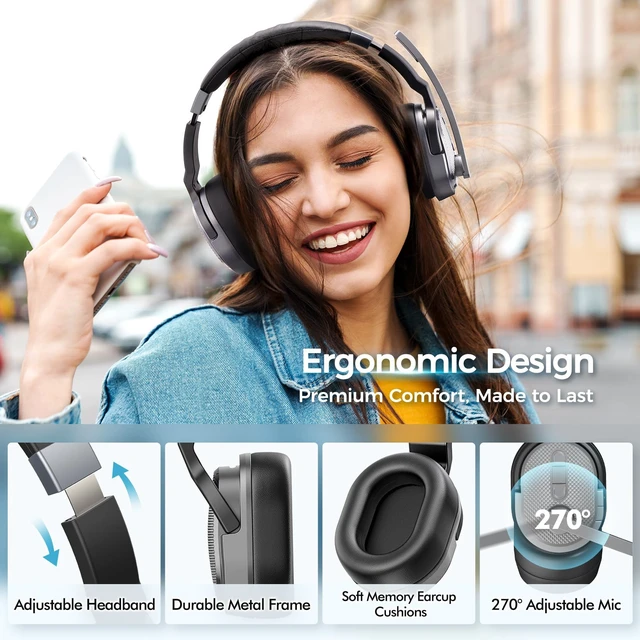 Alt view image 6 of 6 - Trucker Bluetooth Headset, Wireless Headset with Mic for Work Trucker Headset with Noise Cancelling Headphones, Long Battery Life Bluetooth Headphones with Detachable Earpad for Driving