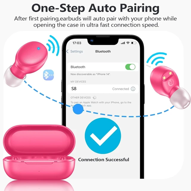 Alt view image 2 of 6 - Mini Wireless Earbuds Bluetooth 5.3 in Ear Headphones Headsets Light Weight,60Hrs Playtime Ear Buds with Charging Case,Smart Touch Control,Premium Sound with Deep Bass for Sport-Rose Pink