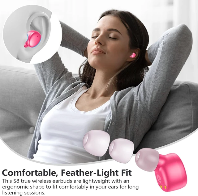 Alt view image 5 of 6 - Mini Wireless Earbuds Bluetooth 5.3 in Ear Headphones Headsets Light Weight,60Hrs Playtime Ear Buds with Charging Case,Smart Touch Control,Premium Sound with Deep Bass for Sport-Rose Pink