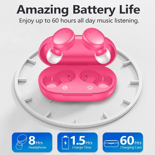 Alt view image 4 of 6 - Mini Wireless Earbuds Bluetooth 5.3 in Ear Headphones Headsets Light Weight,60Hrs Playtime Ear Buds with Charging Case,Smart Touch Control,Premium Sound with Deep Bass for Sport-Rose Pink